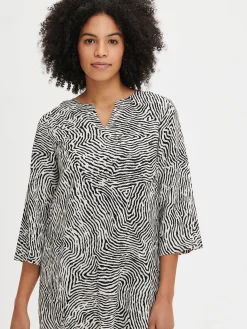 Nanso Pellavavaatteet|Mekot*JÄLKI lyhyt kangasmekko - musta-luonnonvalkoinen